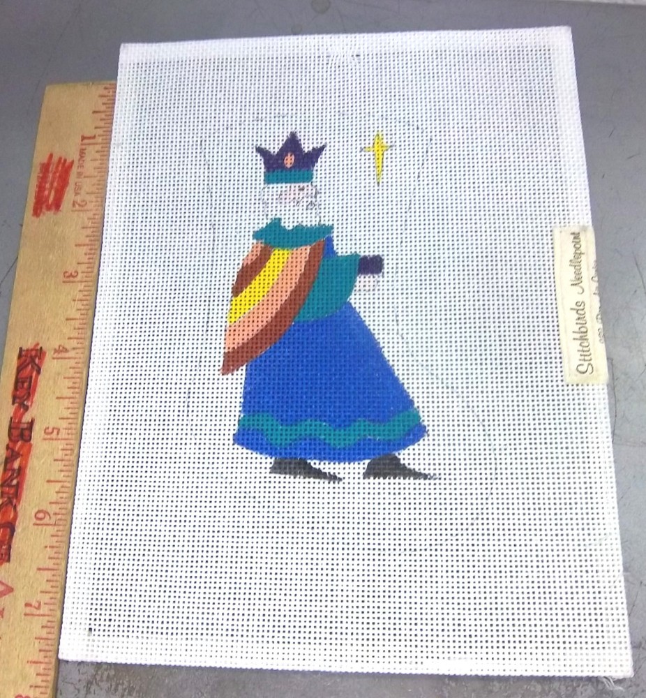 Handpainted Needlepoint canvas ornament, Stitchbirds, Wiseman & Star stocking