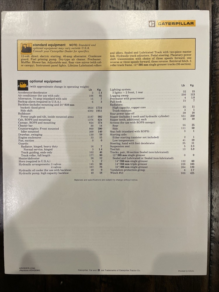 Caterpillar D3B Brochure ‘84