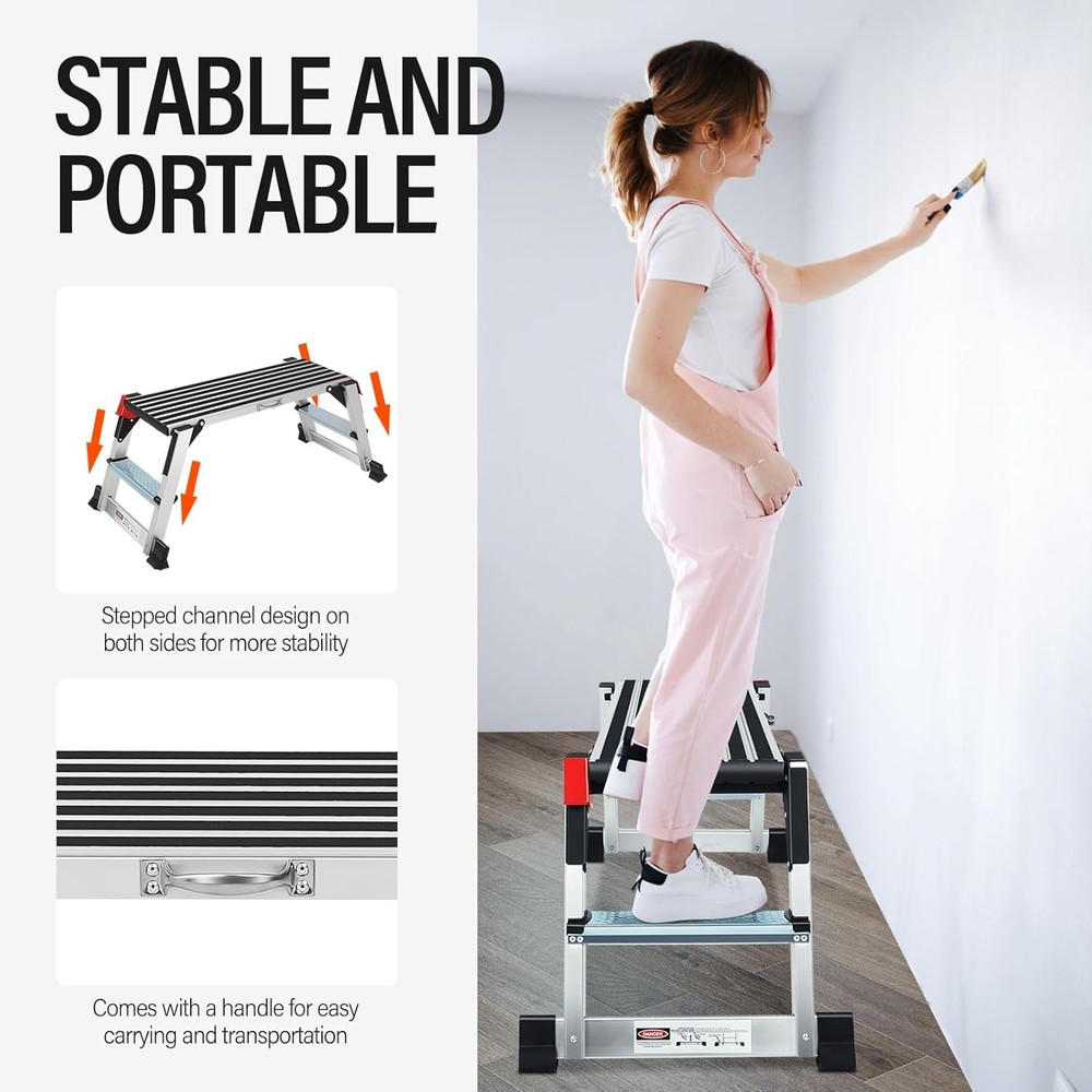 Work Platform Step Ladder, Aluminum Extra Large, Silver