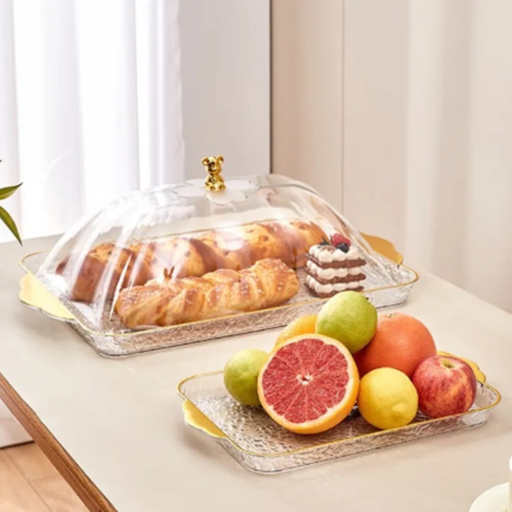 Large Rectangular Cake Plate Dome Lid Plastic Serving Tray Bread Display
