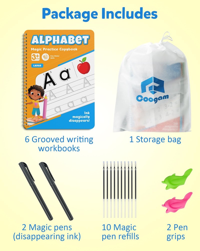 Coogam 6Pcs Magic Grooved Writing Practice for Kids, Handwriting...