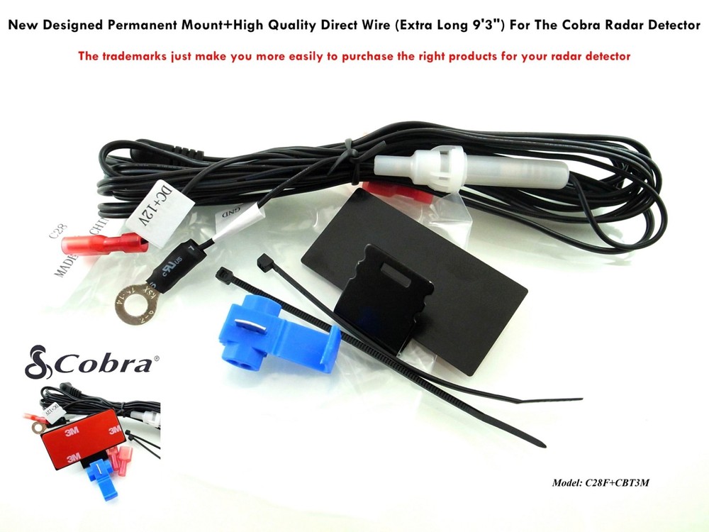 Permanent Mount + High-Quality Direct Wire (Extra Long) For Cobra Radar Detector