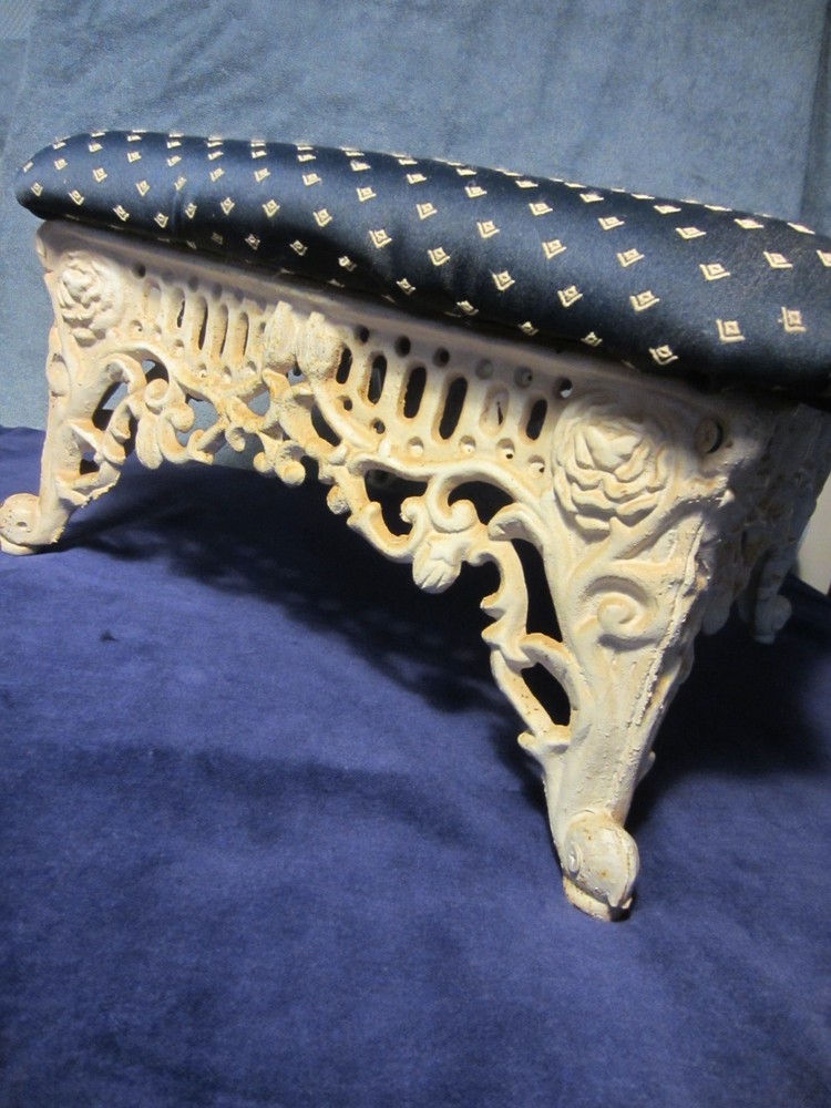 Antique Victorian Cast Iron Open Holed Footed Foot Stool~Upholstered
