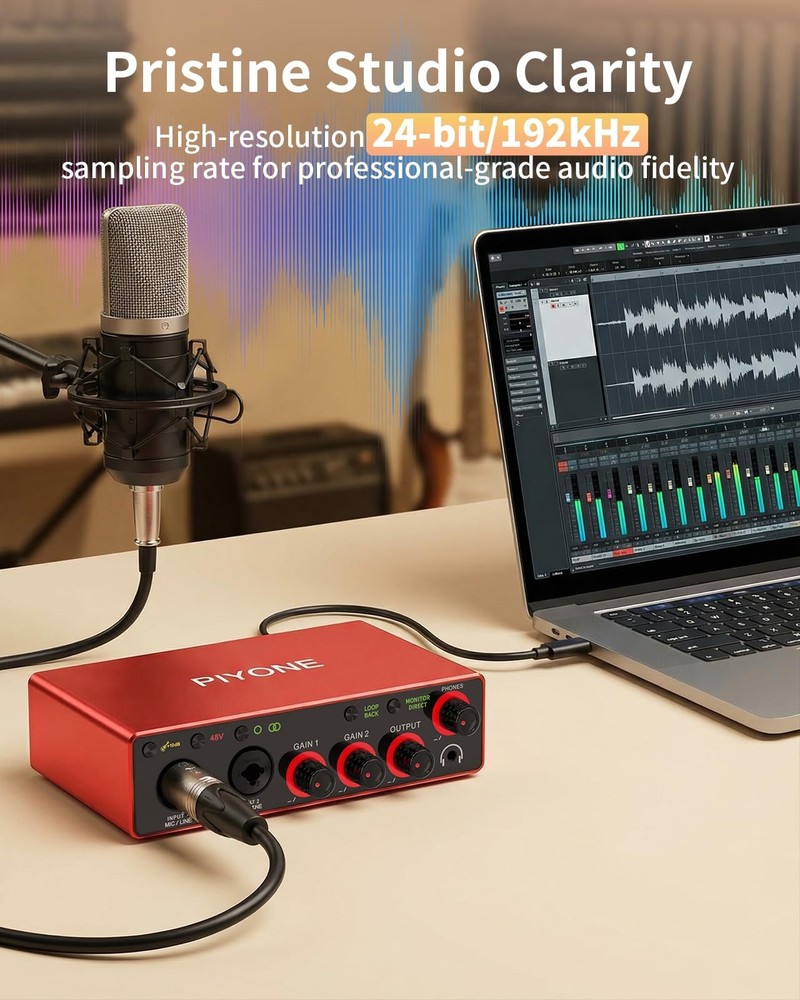 Audio Interface, 2X2 24-bit/192kHz Interface for High-Fidelity, Studio Quality