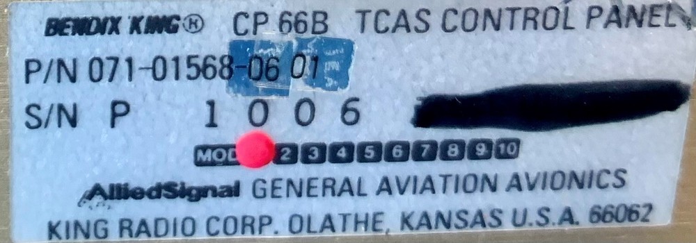 TCAS Control Panel CP66B 071-01568-0601 Removed Working