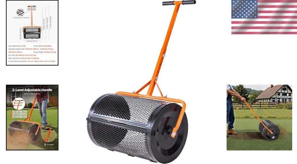 Durable Powder-Coated Peat Moss Roller with Adjustable T-Handle - 2.66 cu ft