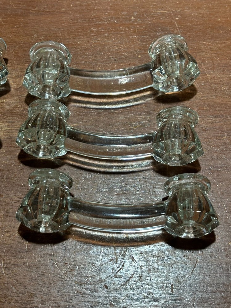 6 Vintage Glass Clear Cabinet Kitchen Pull Handles
