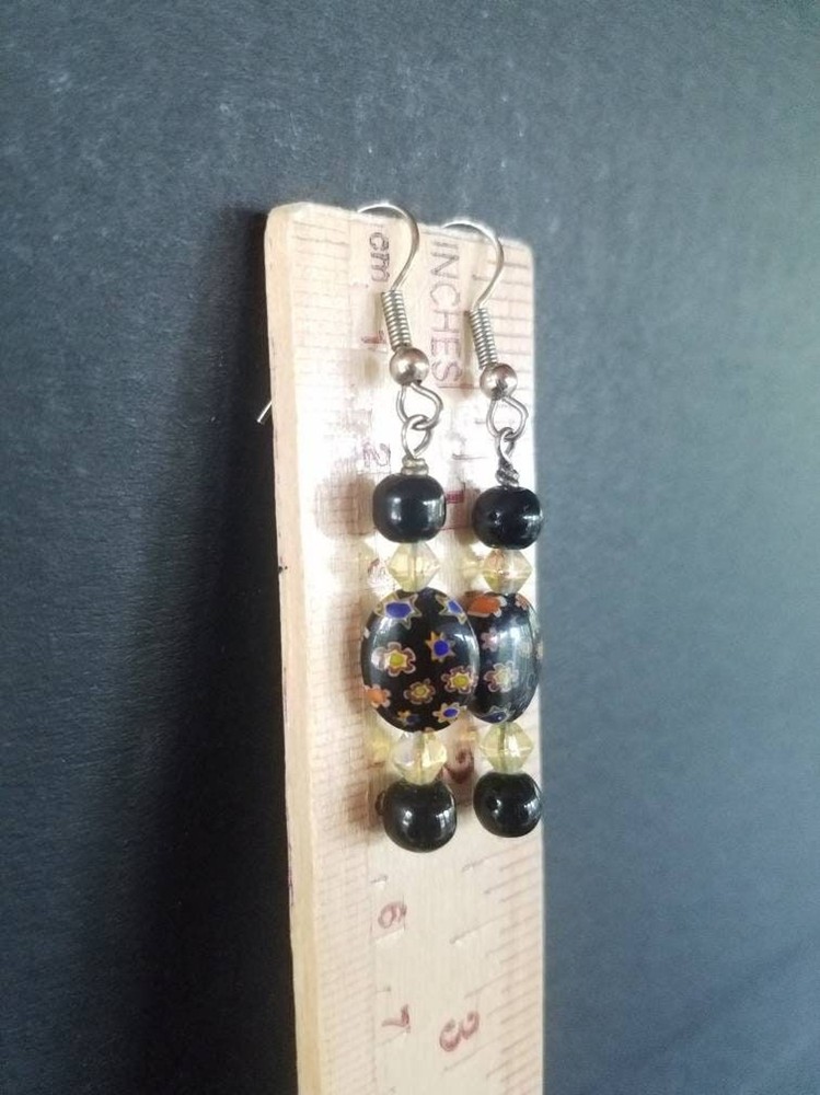 Black Beaded Dangling Earrings