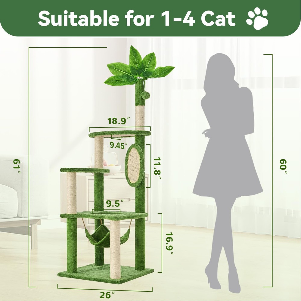 Large Cat Tree Tower with Hammock Scratching Posts