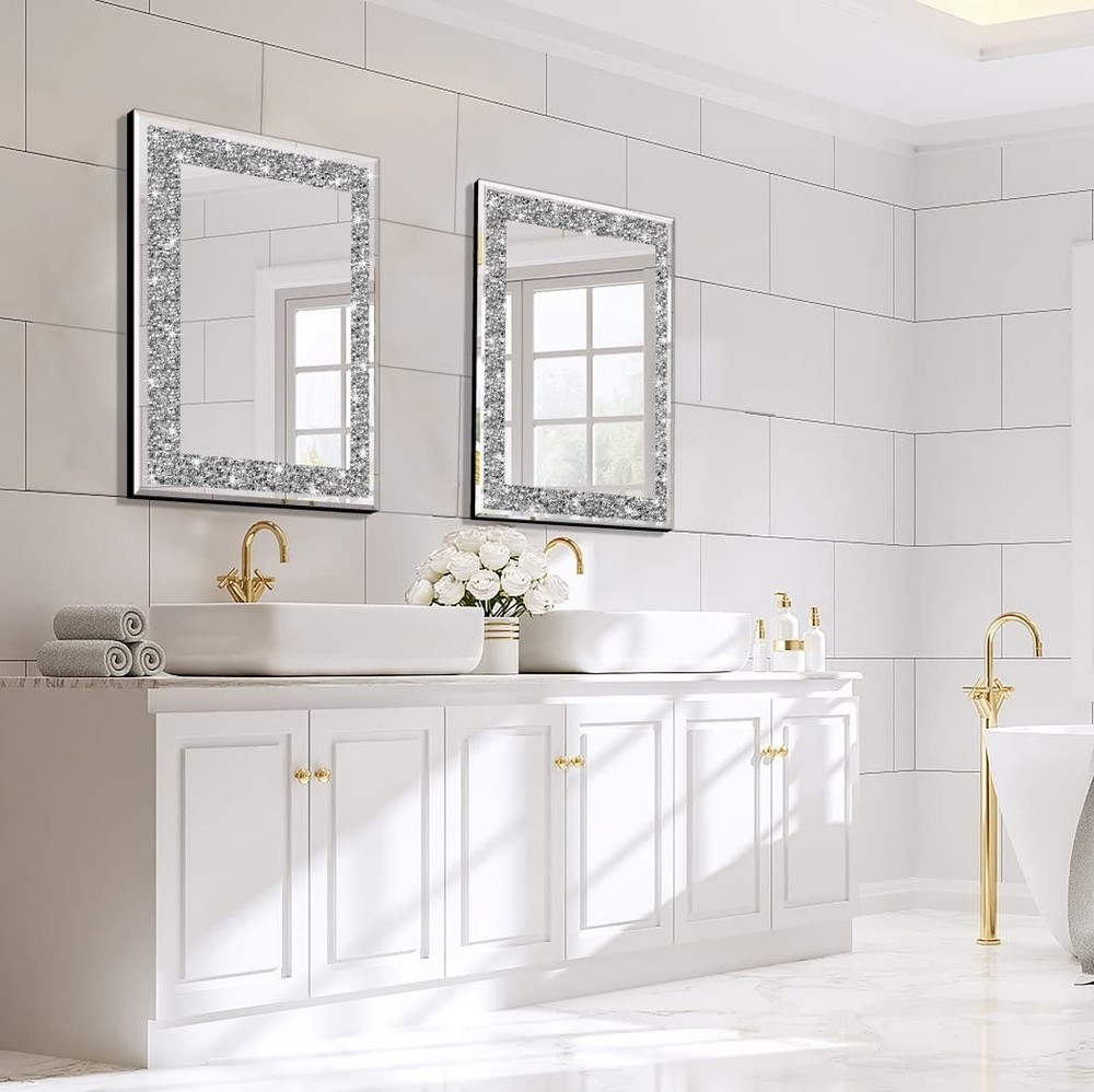 Rectangle Sparkling Decorative Wall Mirror for Home Decoration with Silver Cr...