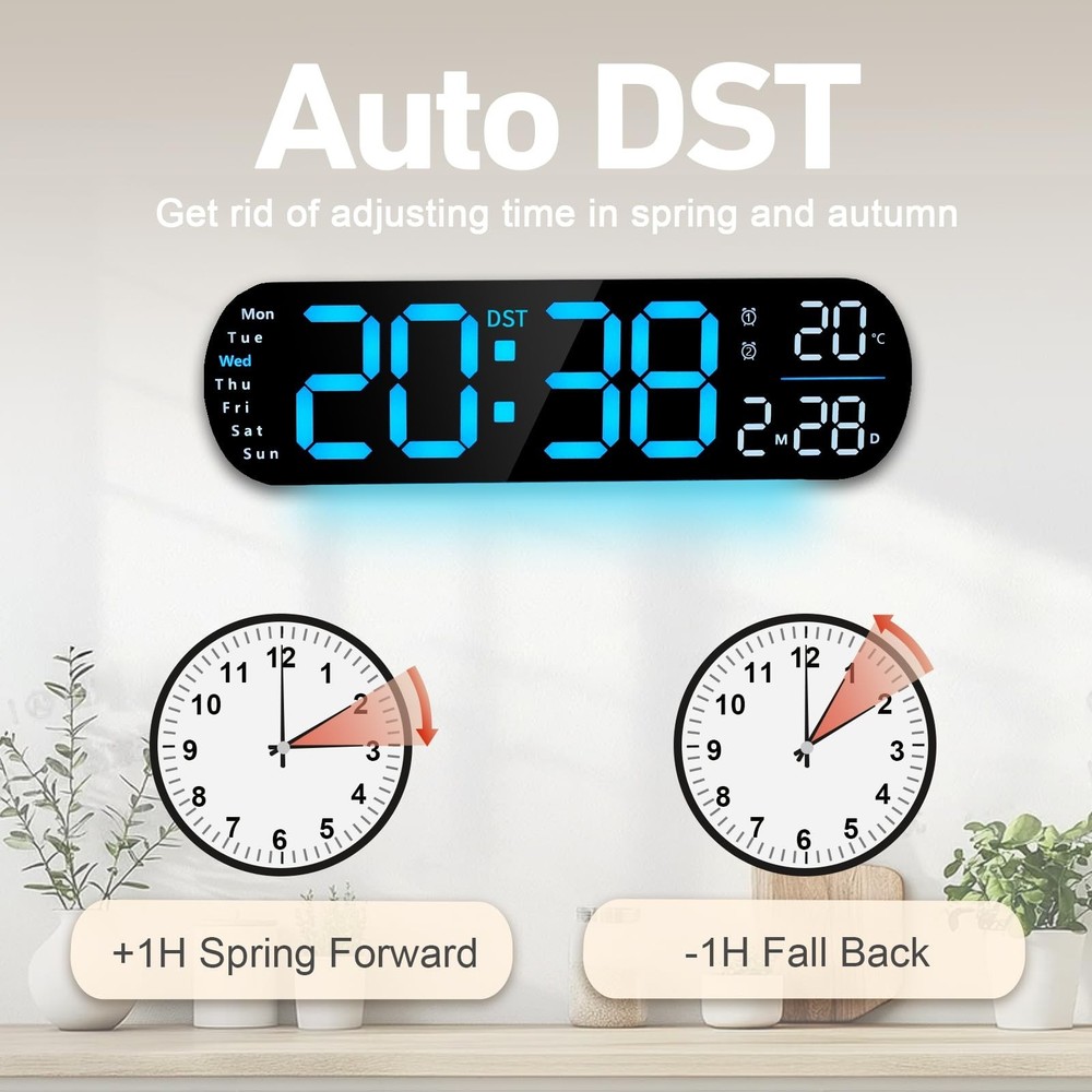 13.7" Digital Wall Clock Large Display with Remote Control, LED Large Digital...