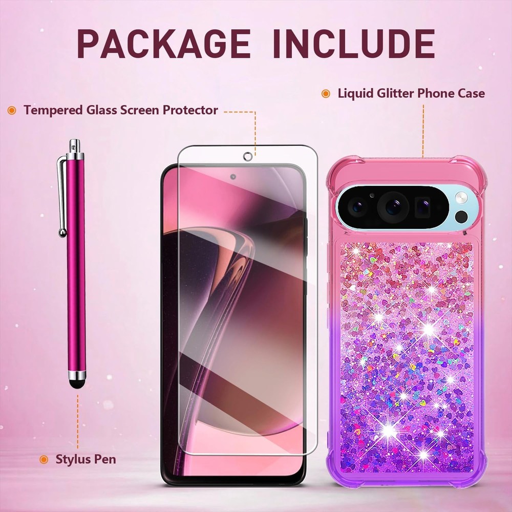Google Pixel 10 Pro XL Case with Screen Protector, Glitter Bling Liquid Floating