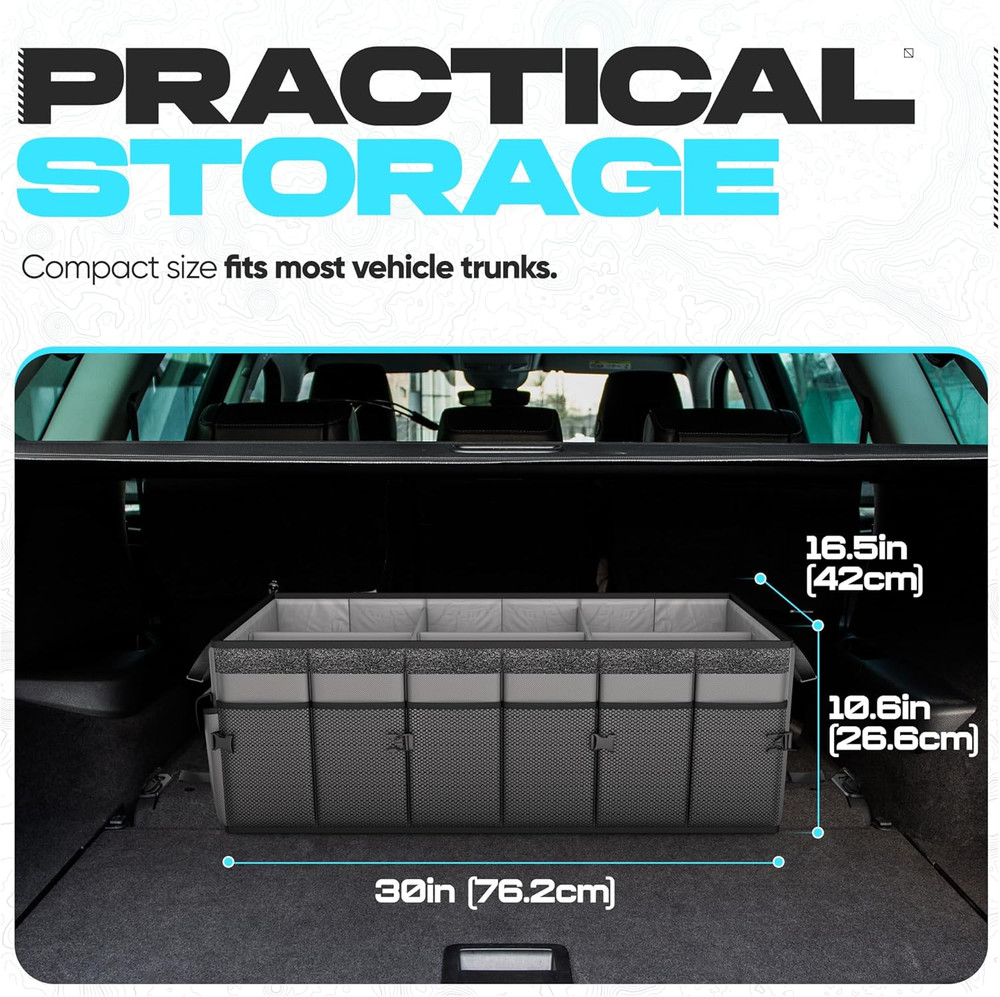 Car Trunk Organizer-Foldable Storage, Multi Compartment, Oxford, Securing Straps