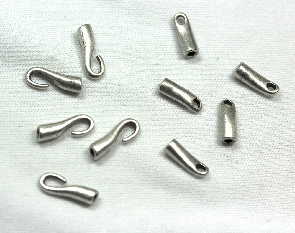 Endcap Hooks-Kumihimo/Bead Crochet, Leather and Cord-Silver-5 sets/Pkg