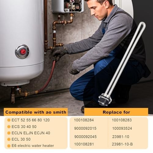 4500W 240V Electric Water Heater Element - Compatible with AO Smith ECT, ECS, EC