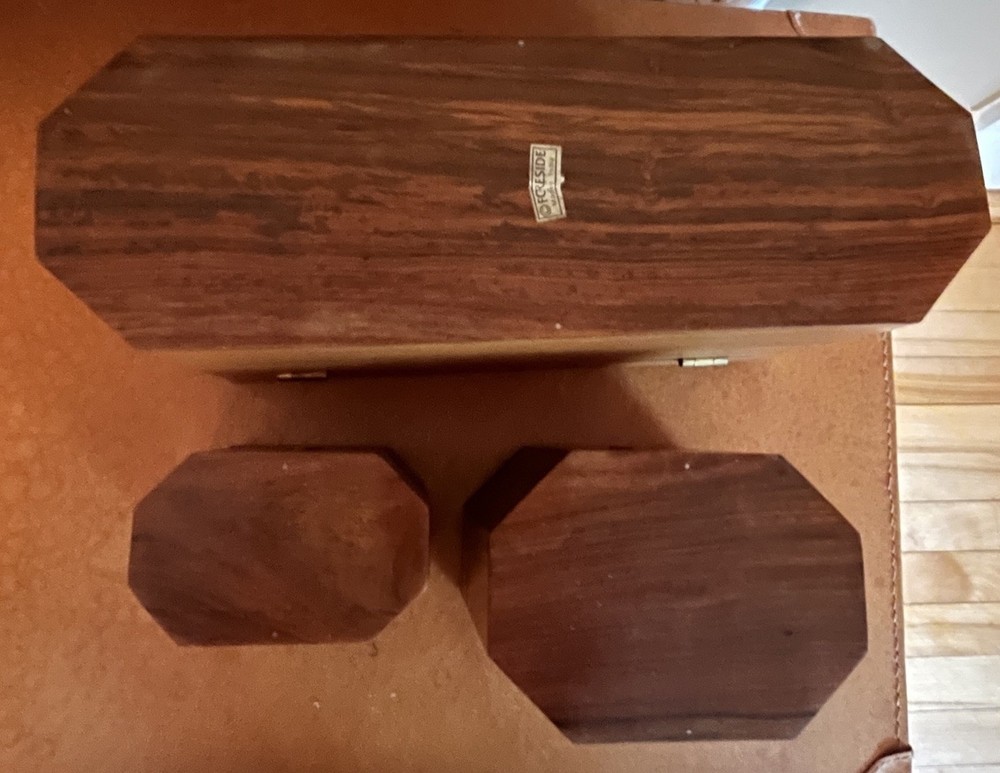 Vintage Foreside 3pc Solid Wood Locking Keepsake Boxes Brass Trim Nesting w/ Key