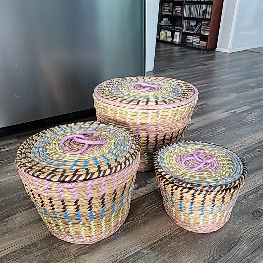 Colorful Straw Nesting Baskets (3)