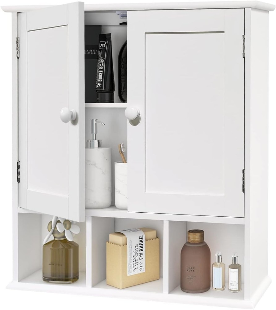 Bathroom Wall Cabinet with 2 Doors Adjustable Shelves Storage Organizer White