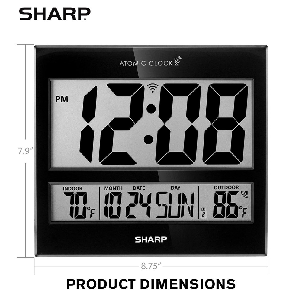 Sharp Atomic Clock – Never Needs Setting, Jumbo 3” Easy-Read Display, Indoor & O
