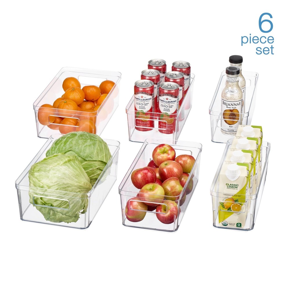 6-Piece Clear Plastic Fridge Storage Organizer Bin Set Refrigerator Organizer