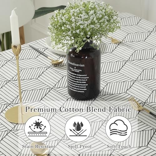 Rectangle Tablecloth, Cotton Linen Geometric 108" x 52" (Rectangular) White