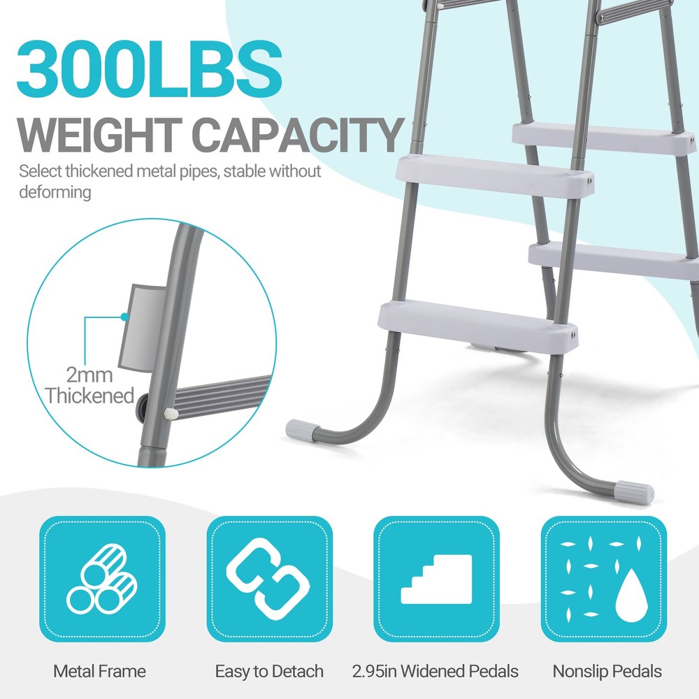 2 Steps 33in Pool Ladder Iron Grey Frame + White Steps