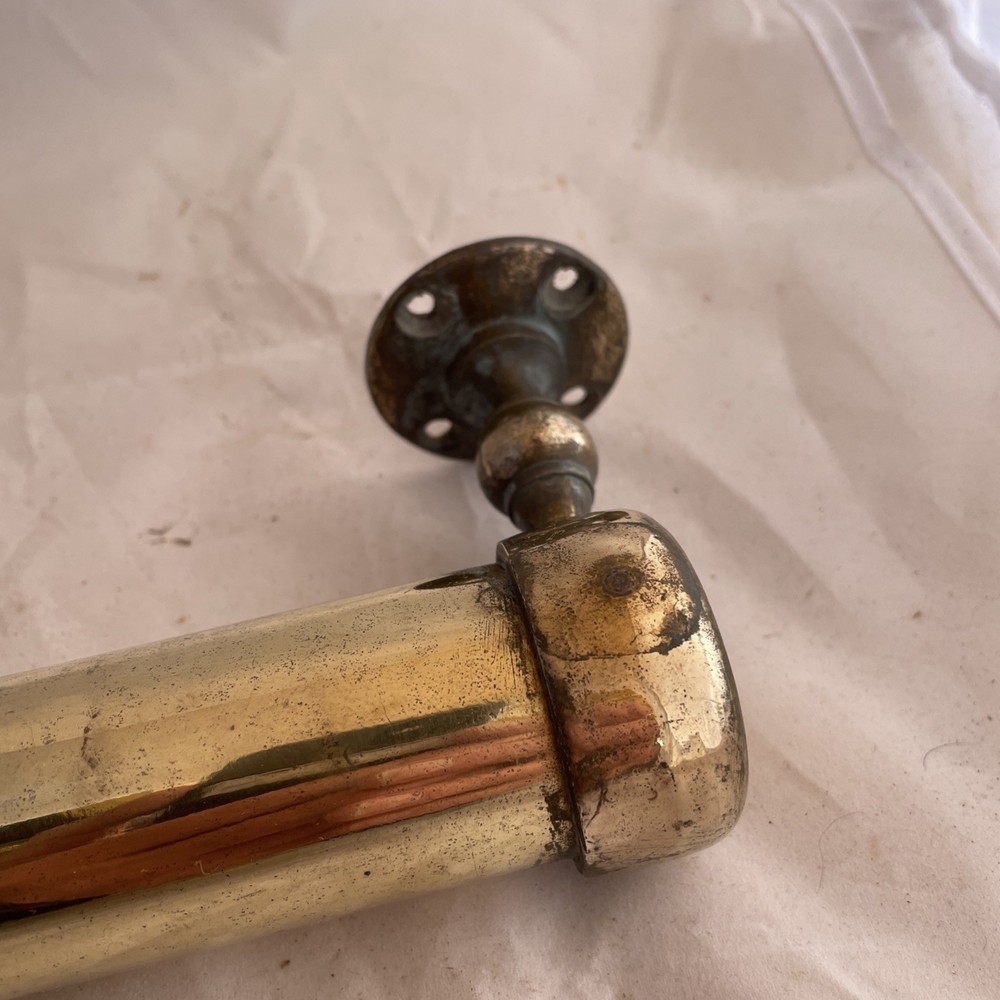 large vintage brass pull door handle. Solid. Reclaimed English.