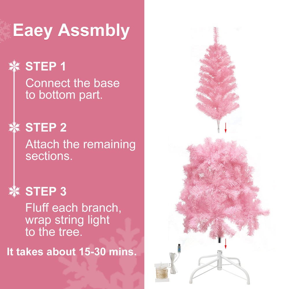 4.5ft or 7.5ft Pink Christmas Tree 120LED USB String Light Decor w/ Remote Timer