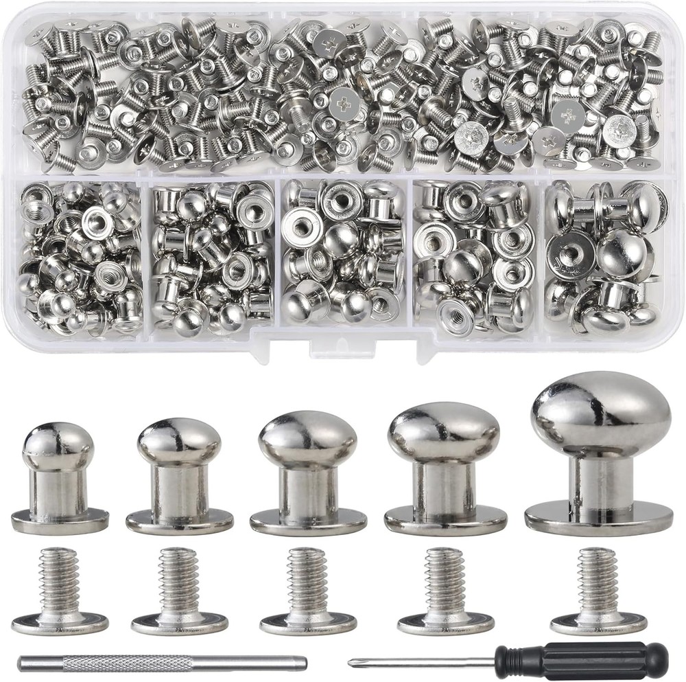 120 Sets Round Head Button Stud Assorted Sizes Button Screw Stud for Leather ...
