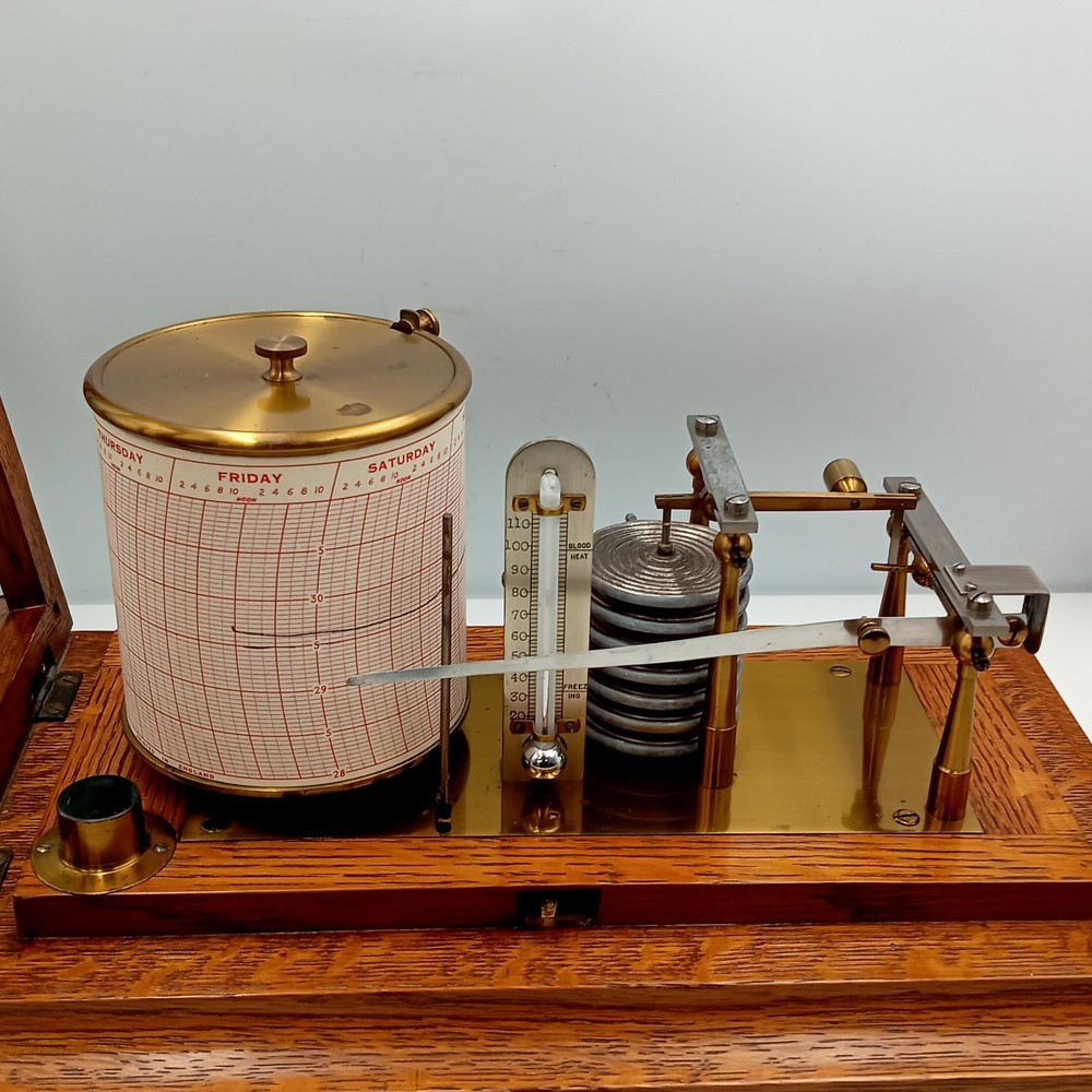 Antique Aneroid Barograph c.1900 Attributed Short, Mason Oak Case