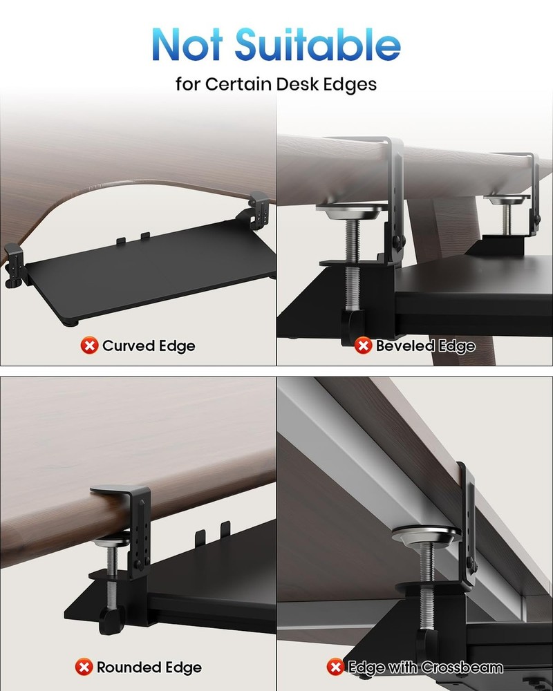 Small Keyboard Tray Under Desk, Pull Out Keyboard & Mouse Tray with Adjustabl...