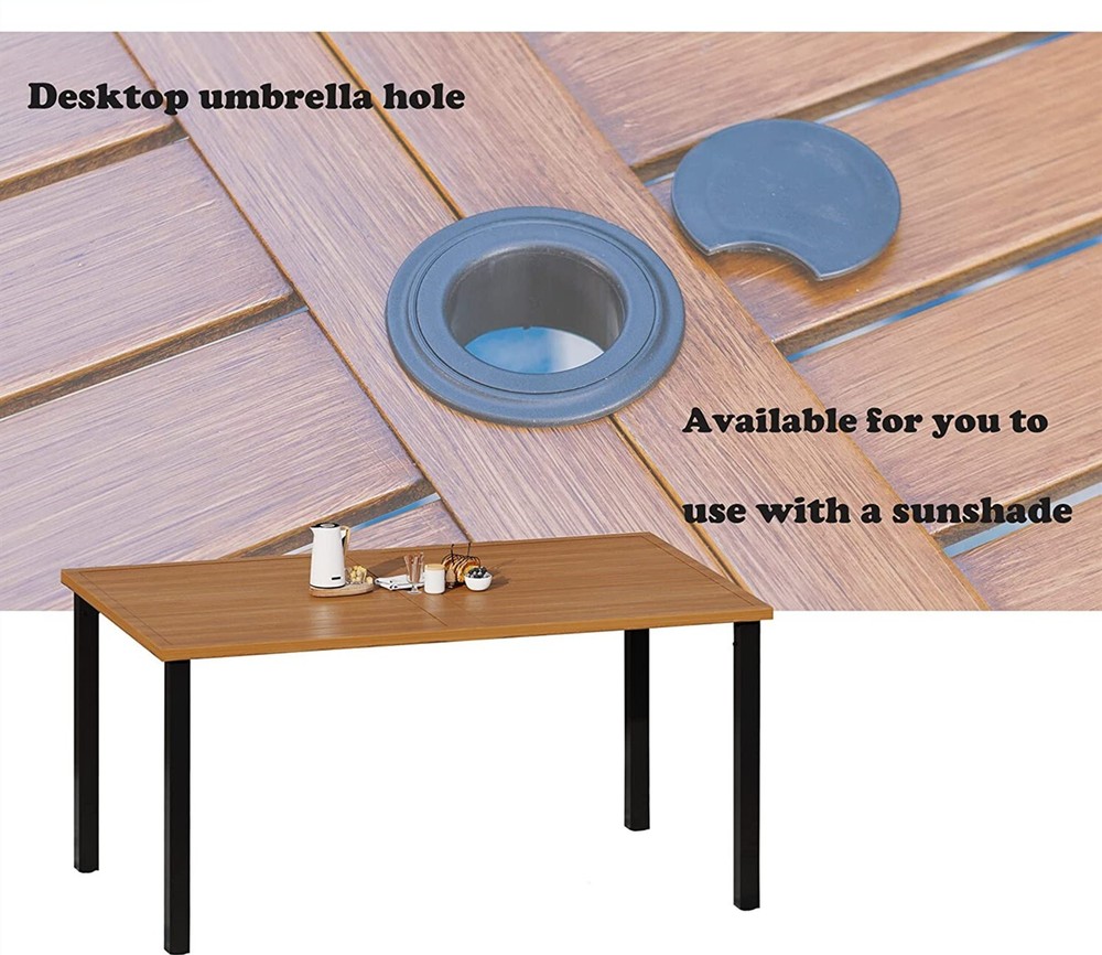 Outdoor Dining Table for 6 Person Rectangular Patio Table W/ 1.57" Umbrella Hole
