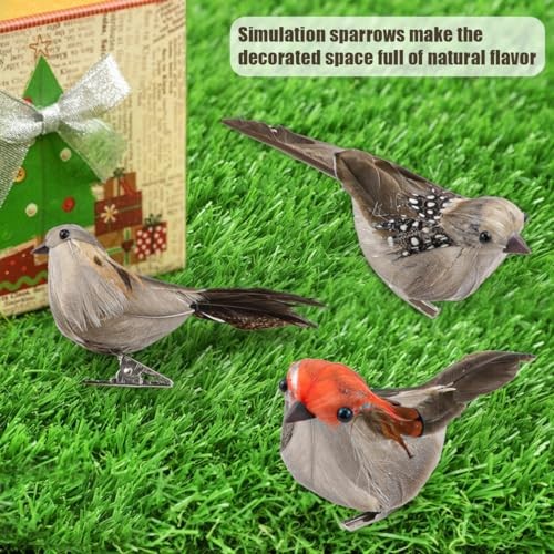 3 Pcs Artificial Sparrow Birds with Clip, Multi-colored, Solid Color, Chrome