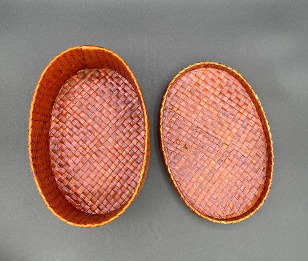 Woven Rattan Nesting Oval Boxes/Baskets With Lids, Set of 2,