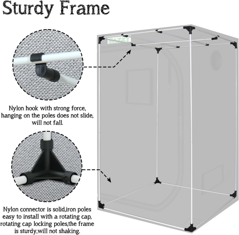 Efficient Hydroponic Growing Tent 48"x48"x78" - Double Stitched & Adjustable