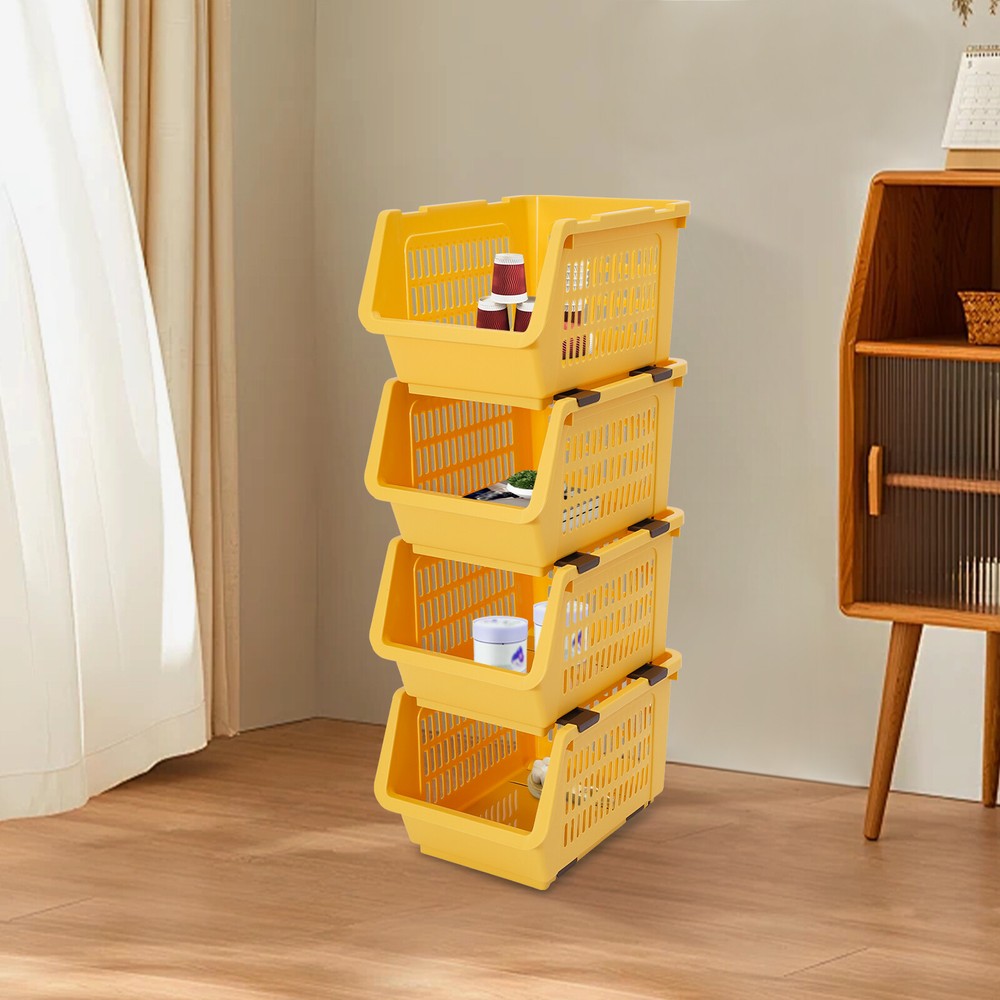 4 Tier Stackable Plastic Bins For Organizing Food, Kitchen & Bathroom Essentials
