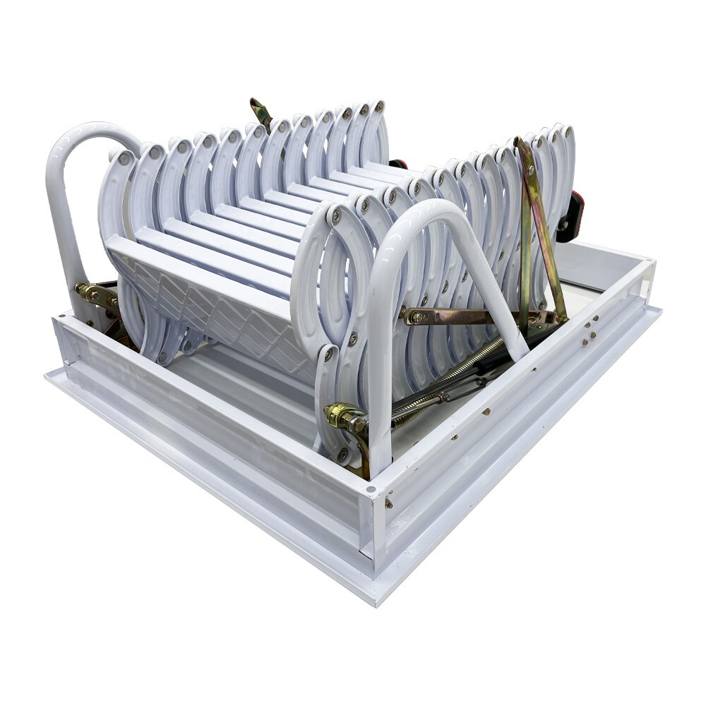 12 Steps Carbon Steel White Attic Pull Down Ceiling Ladder Folding Loft Stairs