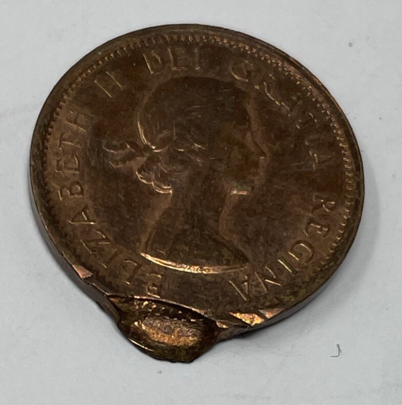 1963 Canada 1 Cent Major Error, Off Centre Double Struck #C459