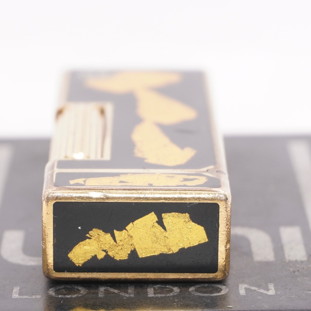 Dunhill Lighter Gold/Black_ With Gold Leaf_Ultrasonically Cleaned_WORKING