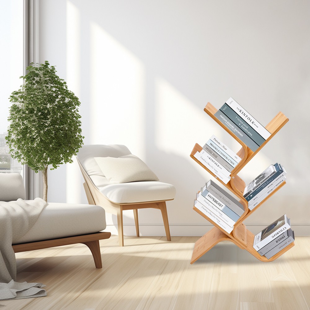 5-Tier Bamboo Tree Bookshelf Modern Floor Standing Bookcase Stand Book Holder