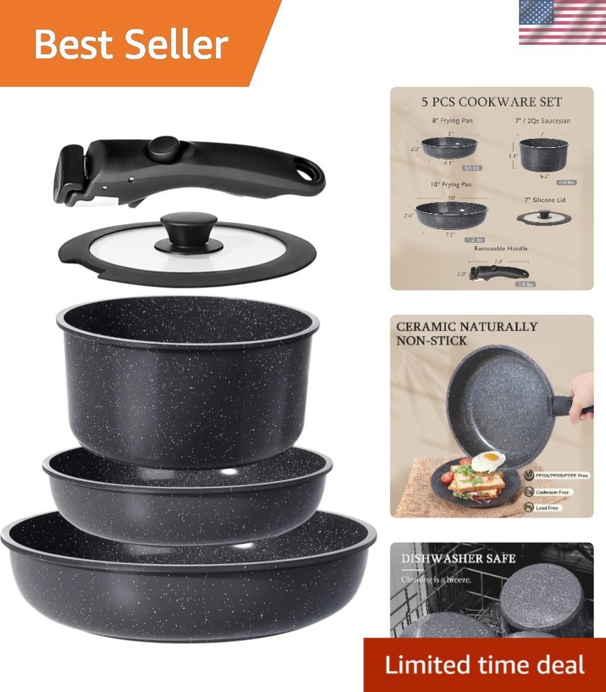 Space-Saving 5-Piece Induction Cookware Set - Non Toxic & Dishwasher Safe