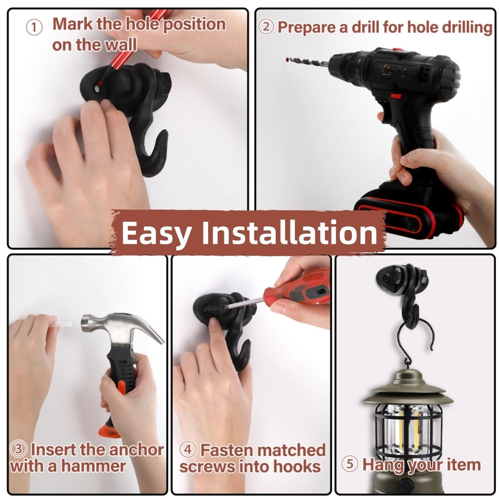 2 Pack Cast Iron Ceiling Hook, Heavy Duty Rustic Wall Hangers, Vintage Decora...