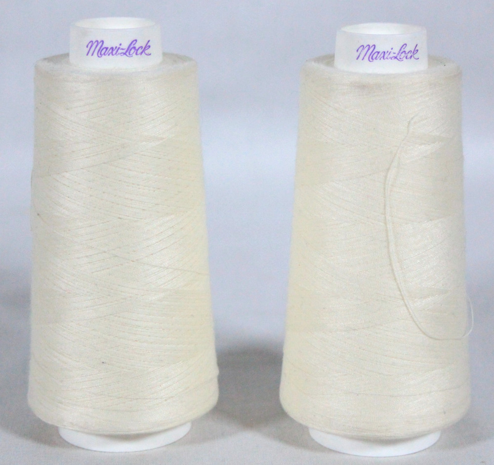 2 MAXI-LOCK ALL-PURPOSE 100% POLYESTER SERGER THREAD~3000 YD CONE EGG SHELL NEW