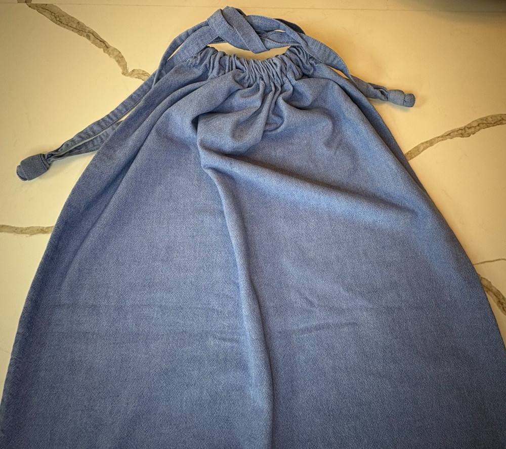 POTTERY BARN Laundry Bag Basket Liner Chambray Blue Dorm Drawstring Large