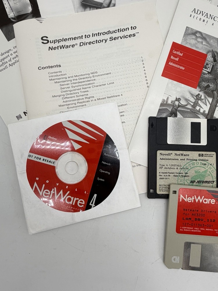 NOVELL Netware 4 CDs Client Software Operating System Online Floppy Discs Lot