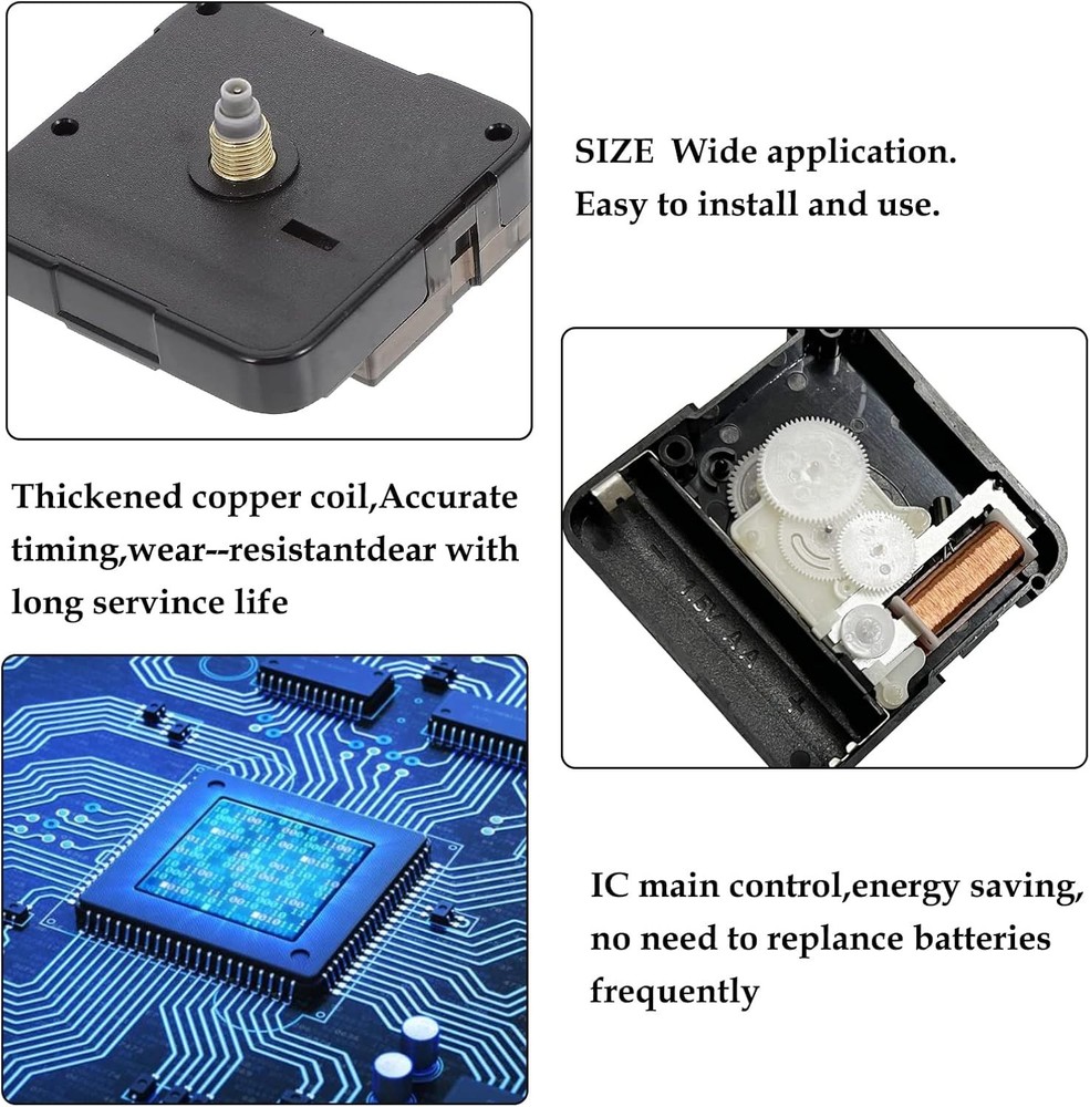 Quartz Clock Movement Replacement - Silent Operation with 12mm Shaft