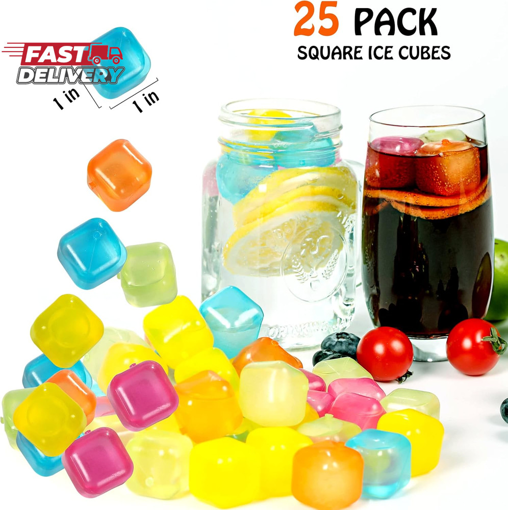 Reusable Ice Cube Plastic Ice Cubes 25 Pack Colorful Refreezable Icecubes for Dr