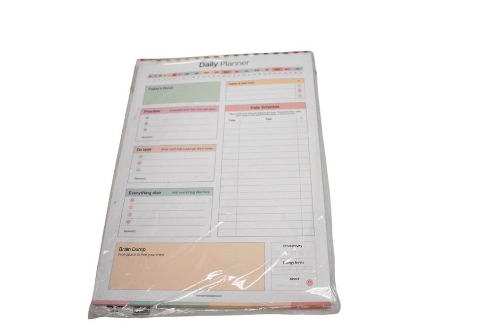 Templatables A4 ADHD Desk Pad Daily Planner Notepad Colorful Organizer