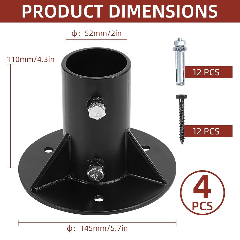 4Pcs Round Posts Base Bracket 2" Base Flange Chain Link Fence Heavy Solid Pol...