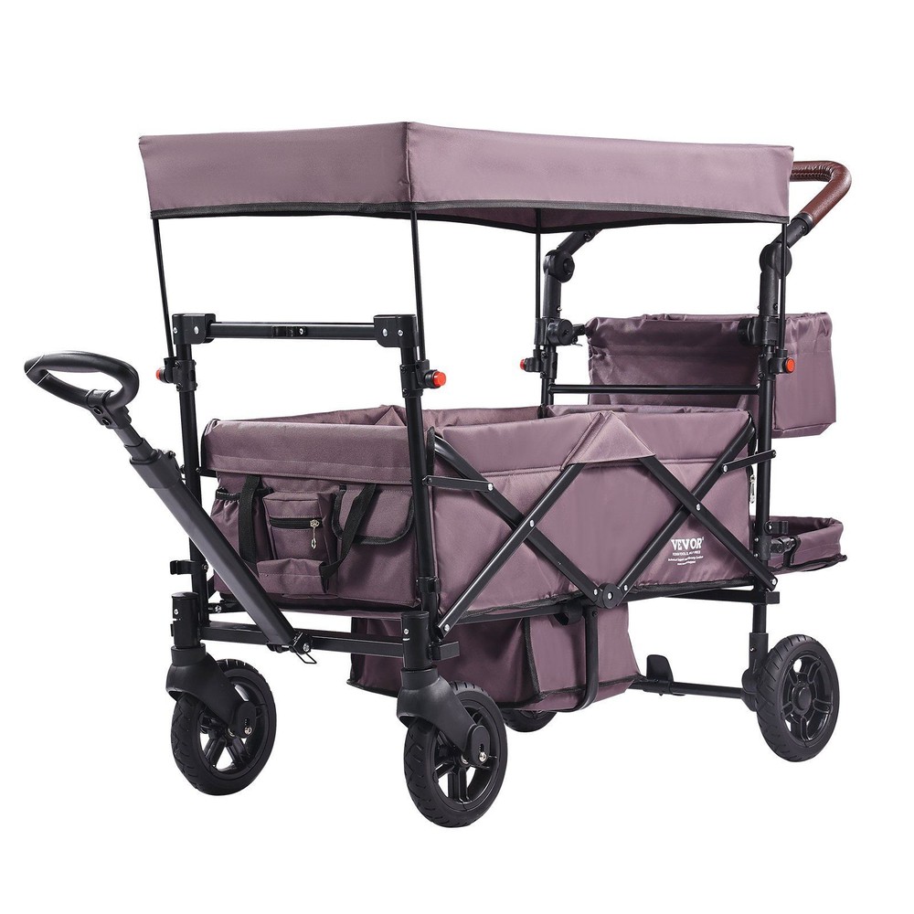 Wagon Stroller for 2 Kid Push Pull Quad Collapsible Stroller w/Adjustable Handle